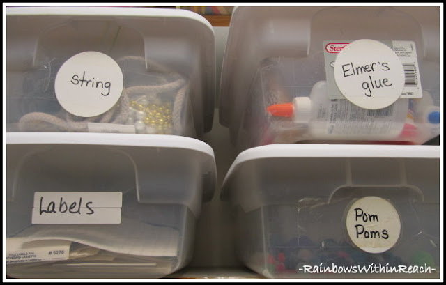 photo of: Bins for Random Supplies (Organizational RoundUP via RainbowsWIthinReach) 