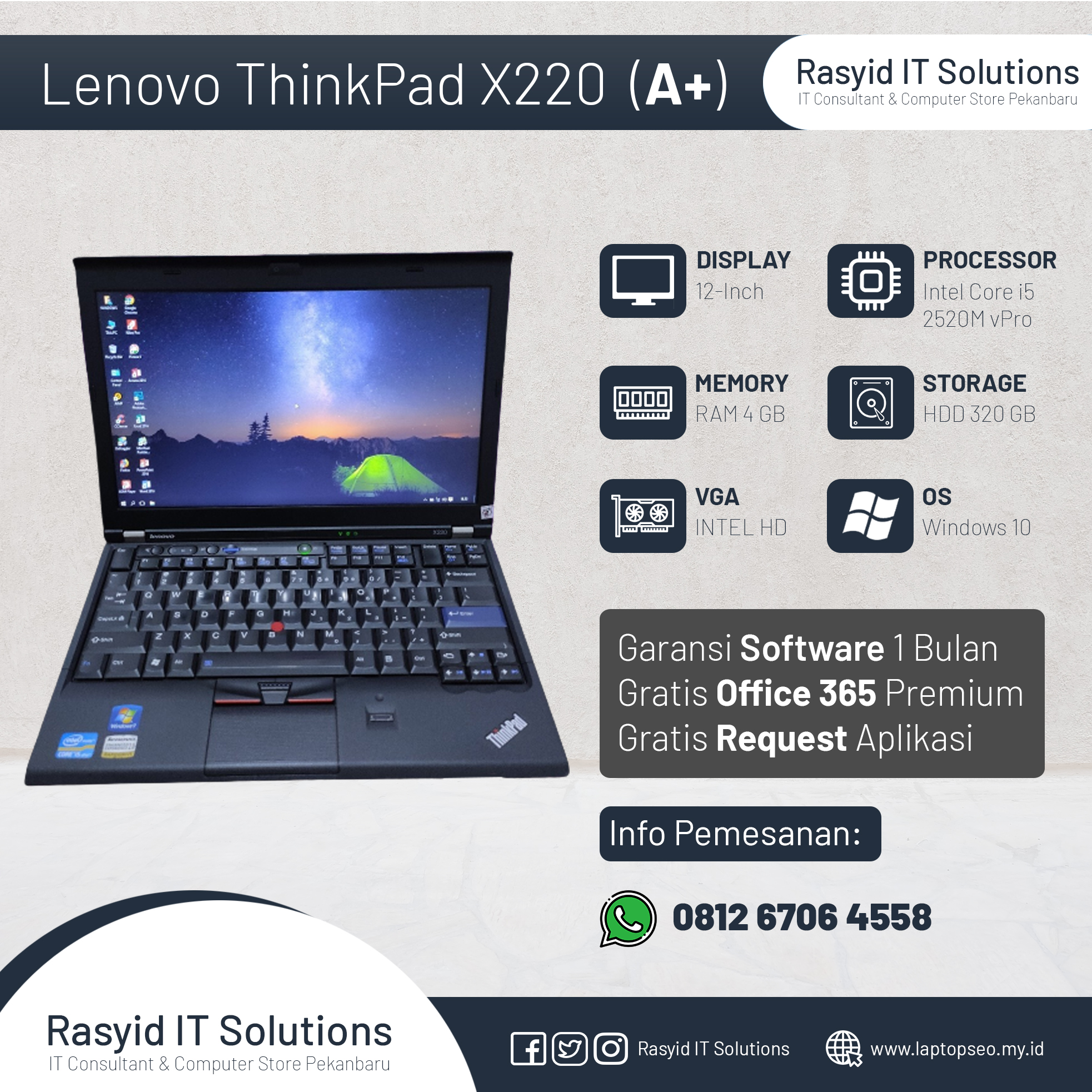 Laptop Lenovo ThinkPad X220 Core i5 Mulus Slim