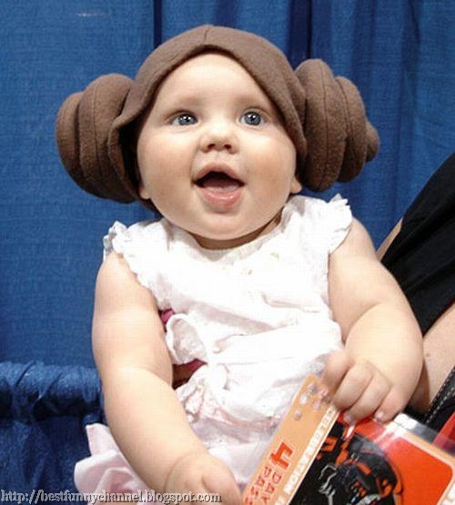 Funny girl in costume Princess Leia.