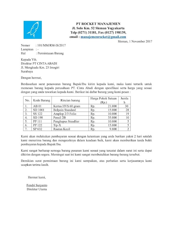 Contoh Surat Pesanan Barang Bentuk Official Style : Surat Pesanan Bahasa Inggris Block Style Suratmenyurat Net Resep Kuini - Download contoh surat penawaran barang terbaru format word.