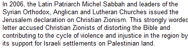 letter accused Christian Zionists of distorting the Bible and contributing to the cycle of violence