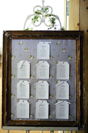 Framed floral fabric table plan Little Miss Wedding's blog