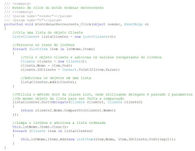 Utilizando o método sort para ordenação decrescente