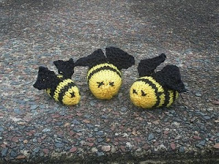 Bees by Gabriella Henry. Free, fast and fun knitting pattern for a toy bee.