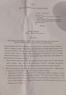 Surat edaran Bupati Maluku Tenggara tentang antisipasi penyebaran covid 19