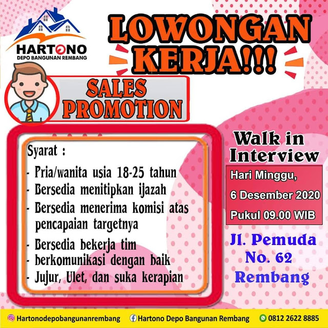 Lowongan Kerja Sales Promotion Hartono Depo Bangunan Rembang