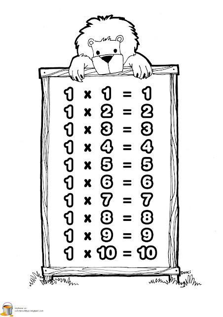 Tabla de multiplicar del numero 1 para colorear y pintar