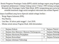 Rekrutmen Pegawai KPPU - Dibuka 9 Formasi Online rekrutmen@kppu.go.id