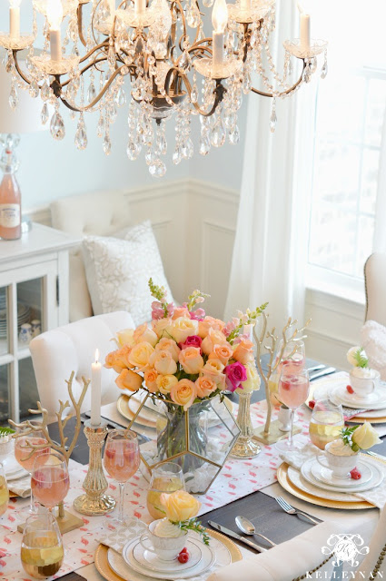 Pretty spring tablescape with gold, pink and peach