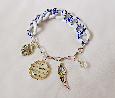 image two cheeky monkeys literature charm bracelet chunky printed chain blue and white jewellery atticus finch to kill a mockingbird