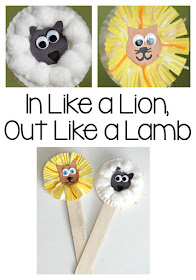 Lion and lamb craft puppets for preschool kids to discuss weather in the month of March!