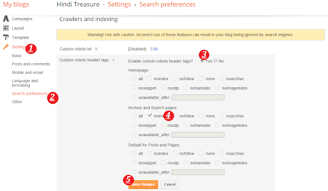 Custom robots header tags settings