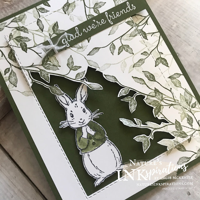 By Angie McKenzie for Kre8tors Blog Hop; Click READ or VISIT to go to my blog for details! Featuring the Fable Friends and Very Versailles stamp sets by Stampin' Up!;  #fablefriendsstampset #veryversaillesstampset #stitchedrectangledies #naturesinkspirations #coloringwithblends #stampinblendsmarkers #makingotherssmileonecreationatatime #cardtechniques #stampinup #handmadecards #fussycutting #friendshipcards #kre8torsbloghop #monochromaticgreen 