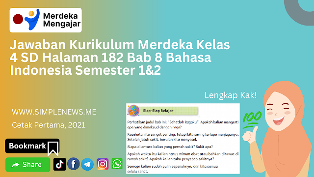 Jawaban Kurikulum Merdeka Kelas 4 SD Halaman 182 Bab 8 Bahasa Indonesia Semester 1&2 www.simplenews.me
