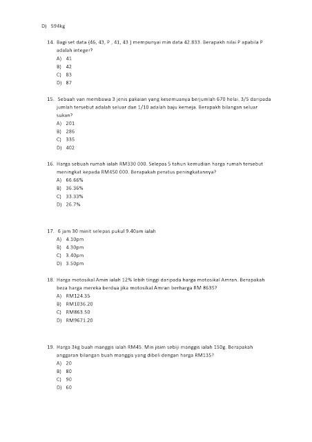 Contoh Soalan Peperiksaan SPA Pembantu Perangkaan E19 2019