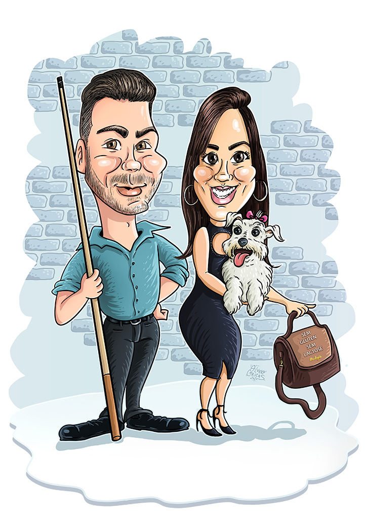 Caricatura Casal com mascote