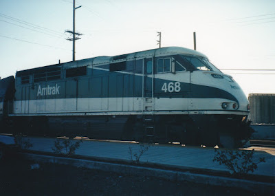 Amtrak Cascades F59PHI #468 in Vancouver, Washington, in February 2001