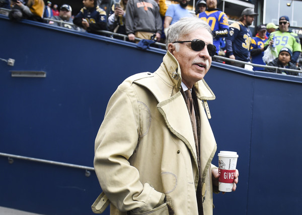 Los Angeles Rams owner Stan Kroenke walks onto the field before the game against the Seattle Seahawks at CenturyLink Field on December 17, 2017 in Seattle, Washington.