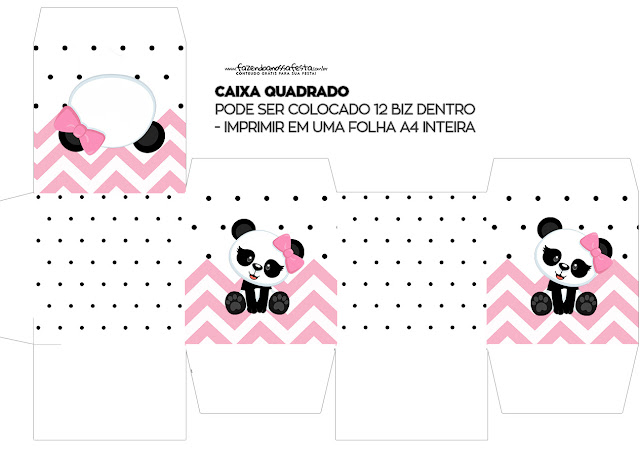 Panda Bebé en Zigzag Rosa: Cajas para Imprimir Gratis.