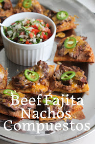 Food Lust People Love: Crunchy fried tortilla triangles topped with refried beans, fajita beef, cheese and jalapeños, these beef fajita nachos compuestos can also be made with store-bought chips. This recipe can also be a main course, as it was for me years ago. You can totally add some shredded lettuce to make you feel better about making this a full meal. 