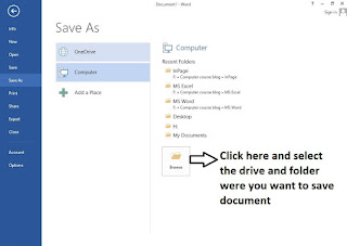 Saving a document in MS Word