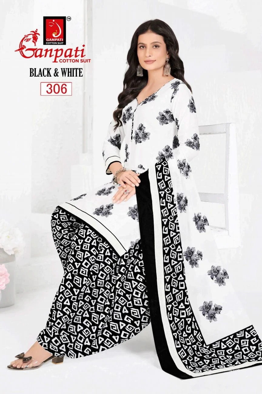 Black And White Vol 3 Ganpati Cotton Patiyala Style Suits