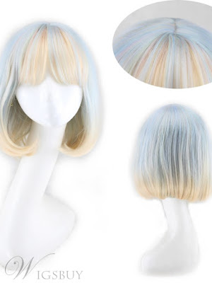  Cosplay Wigs Synthetic Hair Capless Wig With Bangs 14 Inches