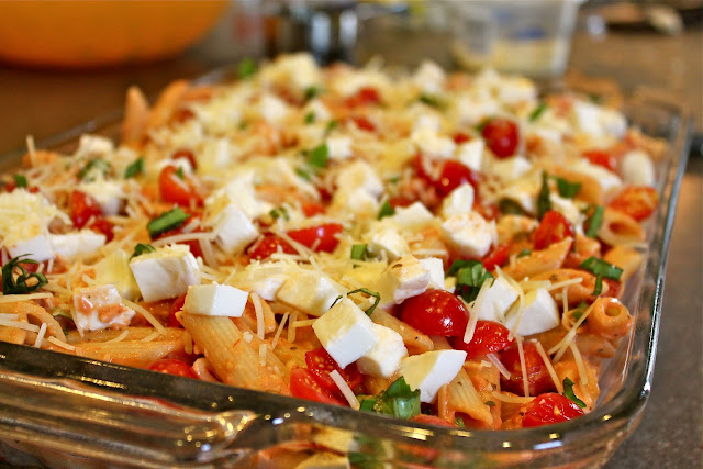 Creamy Caprese Pasta Bake via The Taste Tester