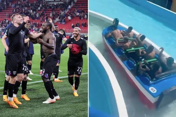 West Ham players make a splash enjoying waterpark log flume before European final