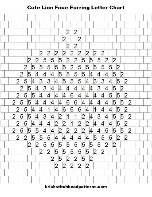 Free Cute Lion Face Earring Brick Stitch Seed Bead Pattern Letter Chart