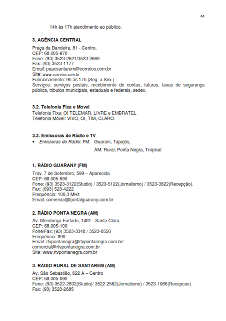 INVENTÁRIO DA OFERTA E INFRAESTRUTURA TURÍSTICA DE SANTARÉM – Pará – Amazônia – Brasil / ANO BASE 2013  -  I. INFRAESTRUTURA DE APOIO AO TURISMO