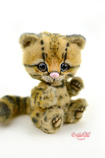 Artist teddy kitten, ooak cat, handmade kitten, NatalKa Creations, teddies with charm, Teddy Katze, Ocelot, Ozelot, Teddy Kater, white kitten