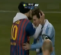 Lionel Messi kissed by Barcelona fan in Sweden