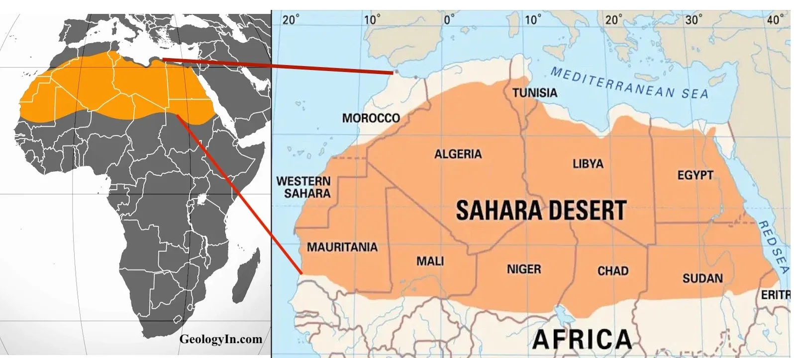Map of the Sahara Desert in Africa
