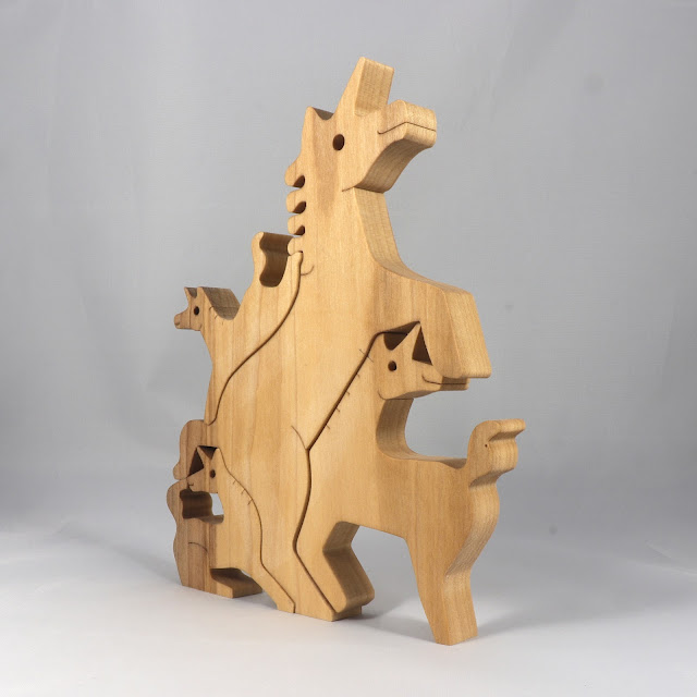 Wood Puzzle, Unicorn Family, Mom, and Babies, Handmade and Finished with Mineral Oil and Beeswax, Freestanding Stackable Toy Fantasy Animal