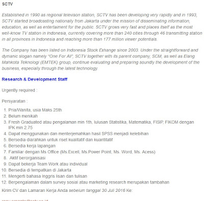 Lowongan Kerja SCTV Juli 2016