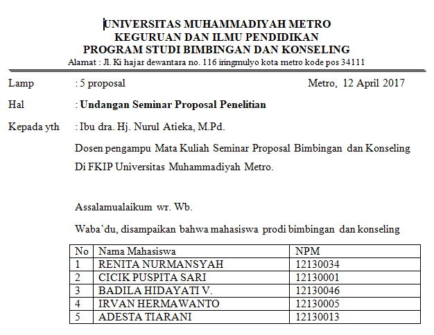 Contoh Surat Undangan Seminar Proposal Penelitian