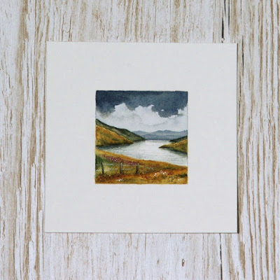 Scottish landscape watercolour painting with loch