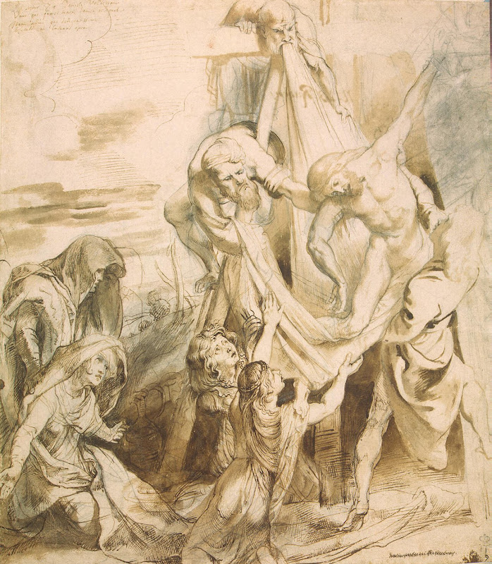 Descent from the Cross by Pieter Paul Rubens - Christianity, Religious Drawings from Hermitage Museum