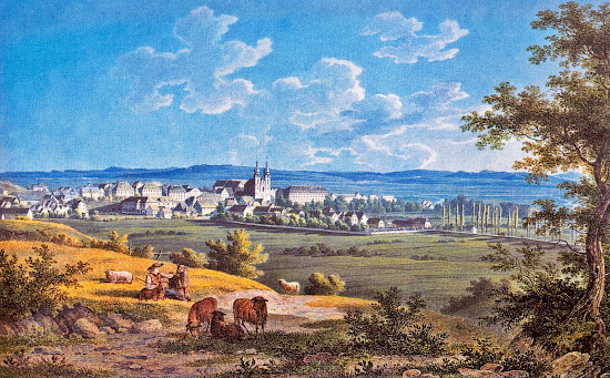 Wilhelm Scheuchzer - Residenzstadt Donaueschingen Aquarell 1827