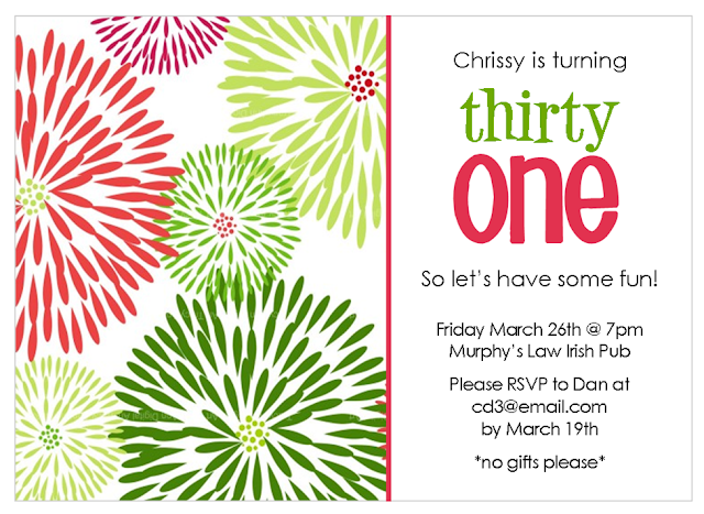 Thirty One Invitation Wording