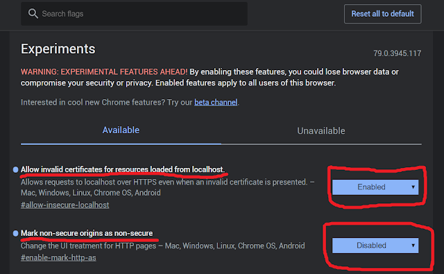 Chrome : Disable "Not Secure" Warning And Allow Insecure Localhost