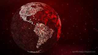 Abstract Square Shines Dotted Globe Earth World Map Side Of The North And South America On Red Shiny Sparkles Stars And Bokeh