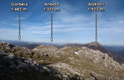 Vista de los Tres Grandes desde la cima de Aratz