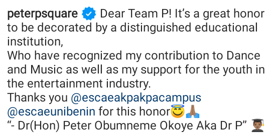 African Pop Singer, Peter Okoye, bags honorary doctorate degree from Escae-Benin University, Benin Republic - Video
