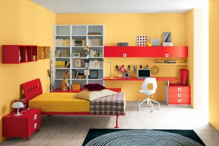 habitación juvenil amarillo naranja
