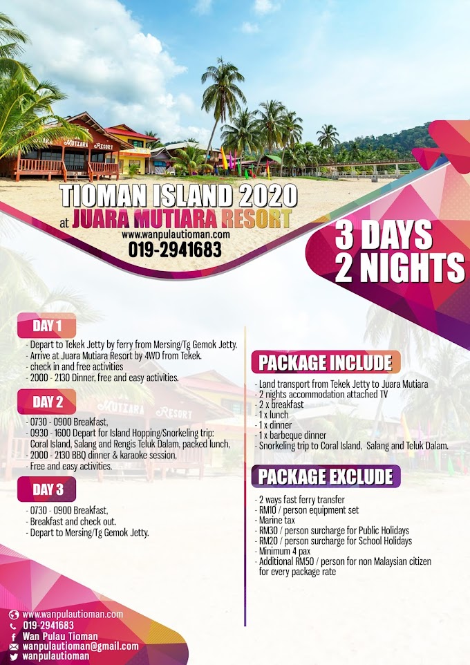 Pakej Percutian 3 Hari 2 Malam Ke Pulau Tioman 2020 - Juara Mutiara Resort ~ Pulau Tioman