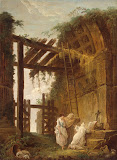 At the Hermit's by Hubert Robert - Architecture Paintings from Hermitage Museum