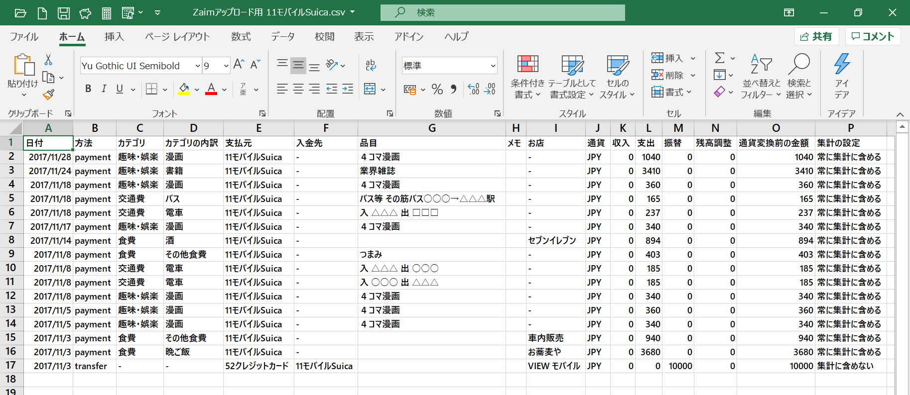 Ｚａｉｍアップロード用CSVファイルの中身