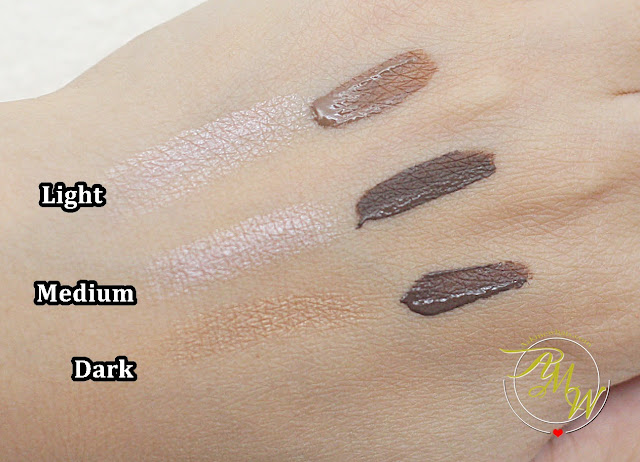 a swatch photo of Sleek MakeUP Brow Intensity Review in shades Light, Medium and Dark.